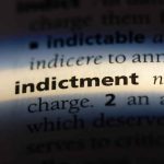 Close-up of the word indictment in a dictionary