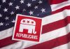 Republican symbol on American flag background.