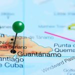 Map with pin on Guantánamo, Cuba.