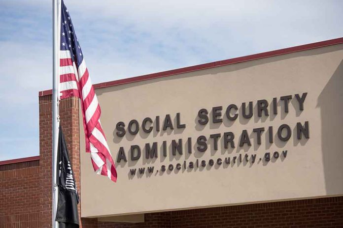 Social Security Administration building with American flag outside.