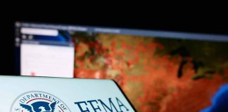 FEMA logo near a US map on screen