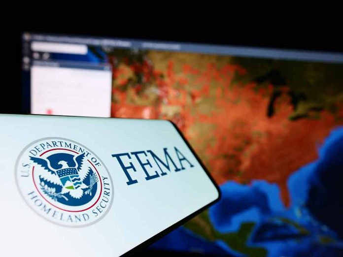 FEMA logo near a US map on screen