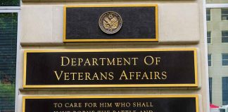 Department of Veterans Affairs building sign with quote.