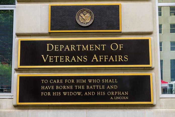 Department of Veterans Affairs building sign with quote.