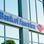 Bank of America logo on glass building.
