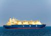 LNG tanker ship sailing on open sea.