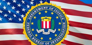 FBI seal on an American flag background.