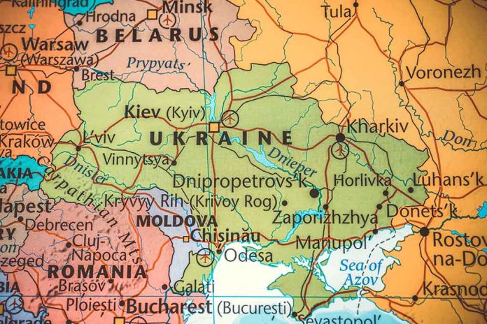 Closeup map showing Ukraine and surrounding countries