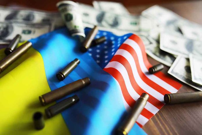 Flags, bullets, and dollar bills on a table.