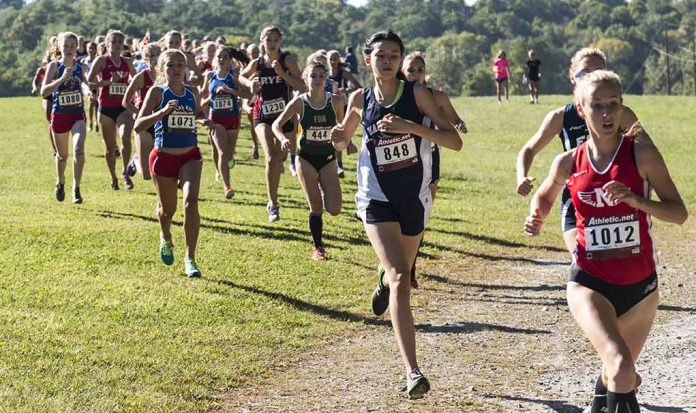 Runners competing in an outdoor cross country race