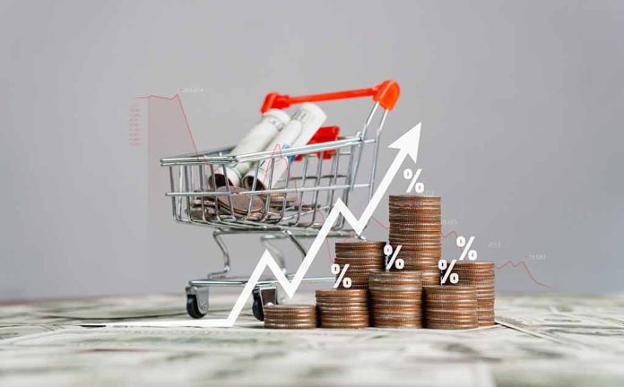 Shopping cart coins percentage chart rising upwards