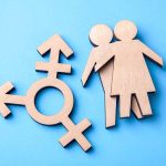 Transgender symbol and figures on blue background