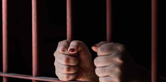 Hands gripping metal prison bars tightly