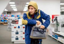 Person in store hiding something in a bag