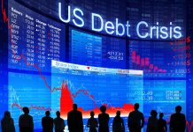 People looking at financial charts displaying US debt crisis