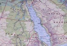 Map showing Egypt Saudi Arabia Sudan Eritrea and Yemen