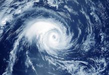 Satellite image of a swirling hurricane over ocean