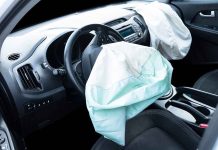 Deployed airbags in car interior