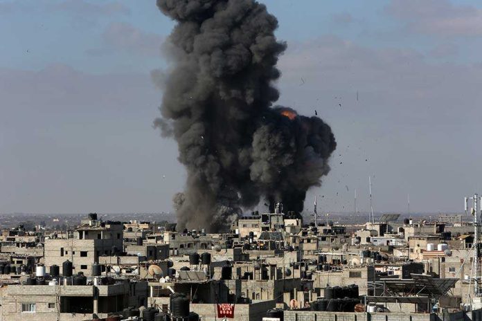 Large explosion over a crowded urban area