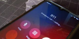 Phone screen showing 911 emergency call in progress