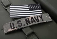 US Navy patch with black and white American flag