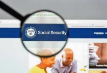 Magnifying glass focusing on Social Security Administration webpage