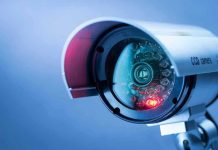 Close-up of a CCTV security camera.
