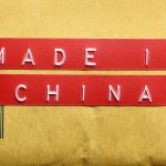 Red label reading MADE IN CHINA on brown packaging