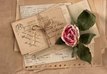 Centuries Old Letter DISCOVERED—What Did It Reveal? A collection of vintage postcards and a dried rose arranged on a textured background