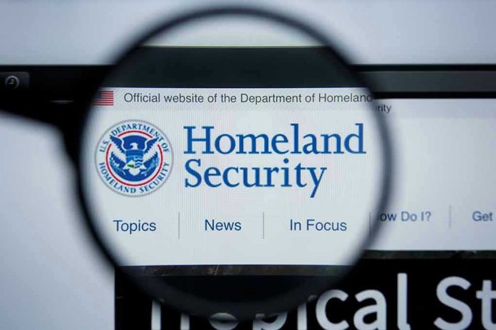 1454623841 Magnifying glass showing Homeland Security website.