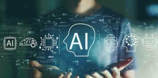 Person holding virtual icons related to artificial intelligence.