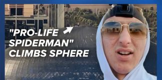 'Pro-Life Spiderman' anti-abortion activist climbs Sphere
