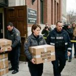 FBI Pounces After Viral Skid Row Video Law enforcement officers transporting sealed ballot boxes outside an election office