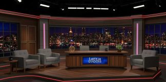 Fox Bets Big on Fallen Politician Late night talk show set with city backdrop