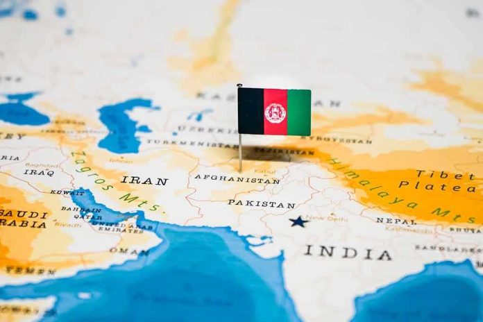 shutterstock_1326744128 Afghanistan flag pin on a map of South Asia