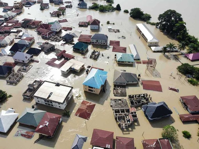 shutterstock_2238807151 Aerial view of flooded residential neighborhood