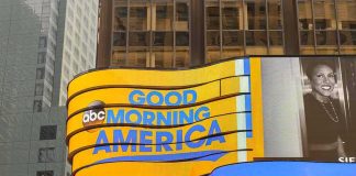 Curved digital billboard with Good Morning America logo