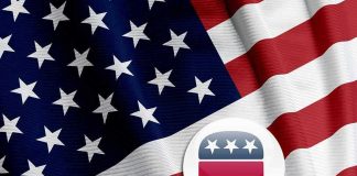 Cash Tsunami Targets Blue Strongholds American flag with Republican elephant emblem