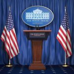 White House Power Shift: Spouses Gain Clout White House press podium with microphones and two American flags