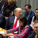 Xi’s Bold Move: Can US Trust China’s Iran Deal? Donald Trump seated between António Guterres and Nikki Haley, with Mike Pompeo in the foreground at a meeting