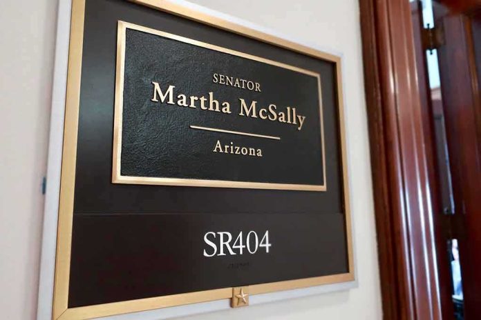 shutterstock_1403045510 Office door plaque with senator name and room number