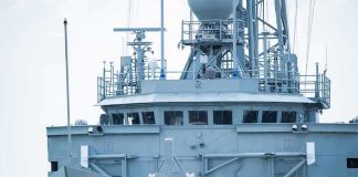 naval ship bridge with radar and antennas