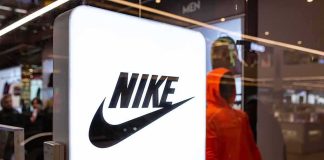 Nike logo on illuminated store sign