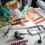 Defamation Bombshell Hits Candace Owens Hard Forensic technician handling evidence bags on a lab table