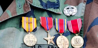 Military uniform with service medals and ribbons