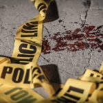 River Trail Deaths Spark Serial Killer Fears Crime scene tape near blood on pavement