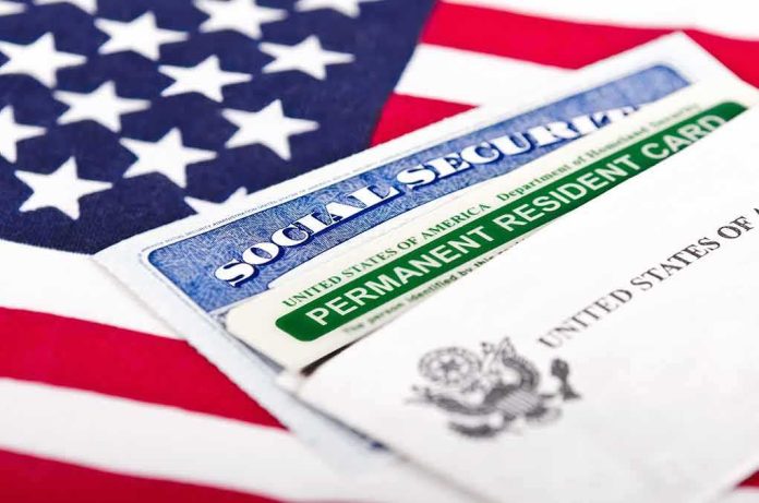 shutterstock_146169356 U.S. documents including Social Security card and Permanent Resident Card