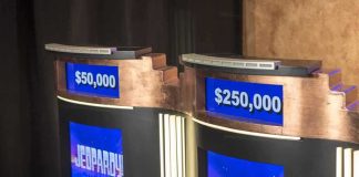 Jeopardy Champ Jailed – 10 Felonies game show podiums with digital displays